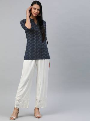 Navy-blue printed cotton tunics 1