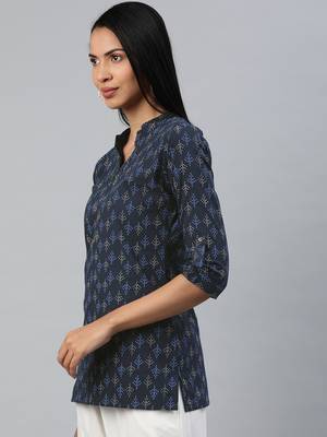 Navy-blue printed cotton tunics 2