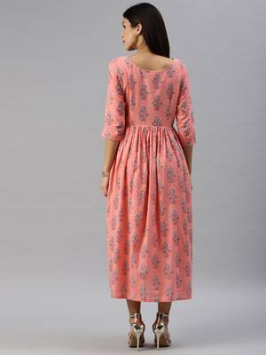 Peach printed cotton short-dresses 3