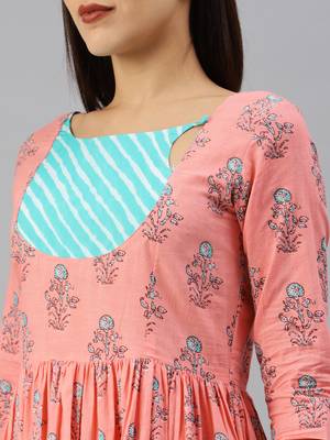 Peach printed cotton short-dresses 4