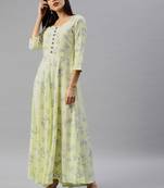 Yellow printed viscose rayon long-dresses