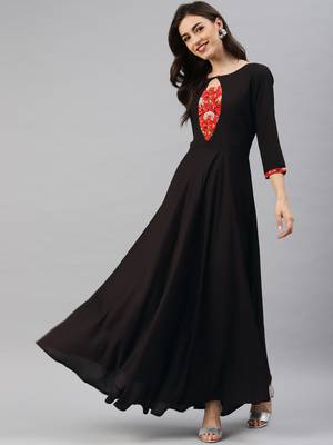 Black plain viscose rayon long-dresses 1
