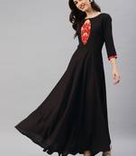 Black plain viscose rayon long-dresses