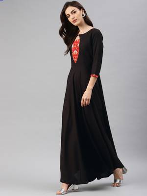 Black plain viscose rayon long-dresses 2