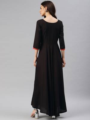 Black plain viscose rayon long-dresses 3