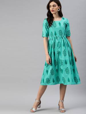 Blue printed cotton short-dresses 1