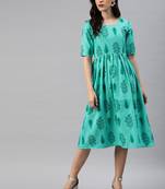 Blue printed cotton short-dresses