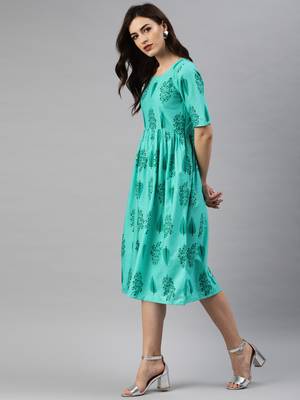 Blue printed cotton short-dresses 2