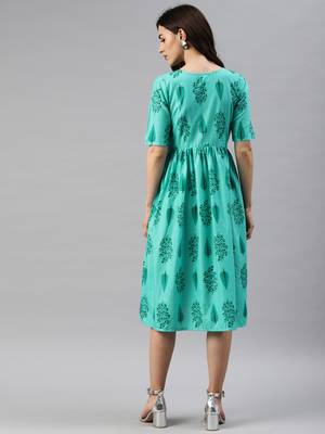 Blue printed cotton short-dresses 3