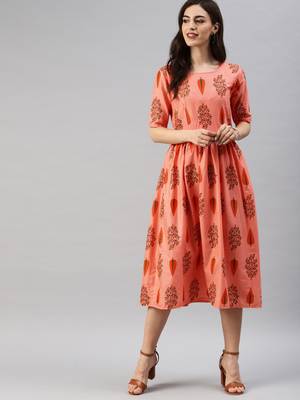 Pink printed cotton short-dresses 1