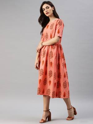 Pink printed cotton short-dresses 2