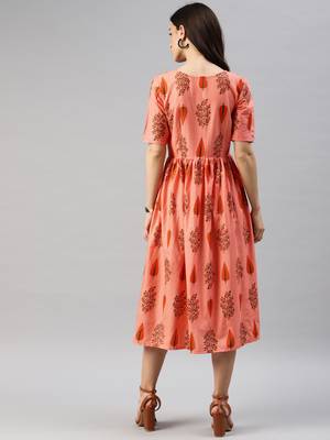 Pink printed cotton short-dresses 3
