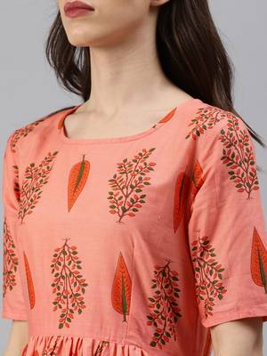 Pink printed cotton short-dresses 4