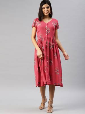 Red printed viscose rayon short-dresses 1