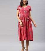 Red printed viscose rayon short-dresses