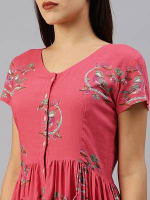 Red printed viscose rayon short-dresses 4