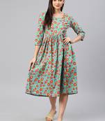 Blue printed cotton long-dresses