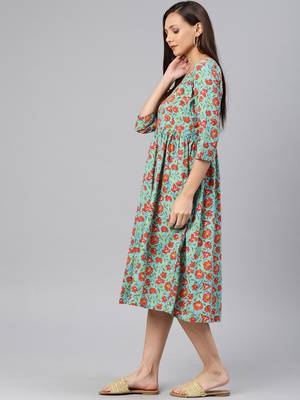 Blue printed cotton long-dresses 2