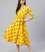 Yellow printed cotton long-dresses