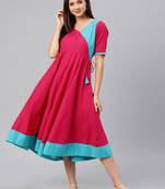 Pink woven cotton long-dresses