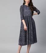 Blue printed cotton long-dresses