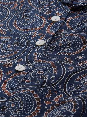 Blue printed cotton long-dresses 4