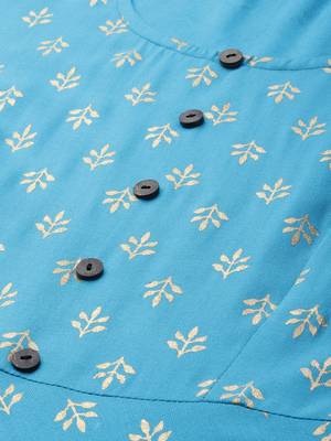 Blue printed viscose rayon long-dresses 4