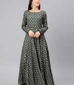 Grey printed viscose rayon long-dresses