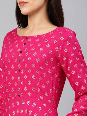 Pink printed viscose rayon long-dresses 4