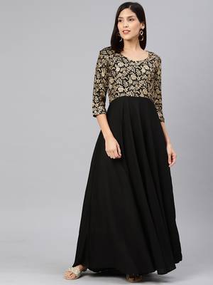 Black printed viscose rayon long-dresses 1