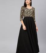 Black printed viscose rayon long-dresses