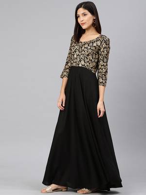 Black printed viscose rayon long-dresses 2