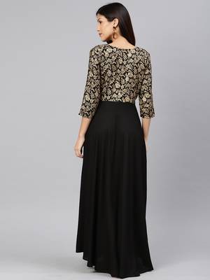 Black printed viscose rayon long-dresses 3