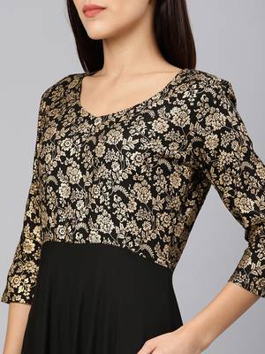 Black printed viscose rayon long-dresses 4