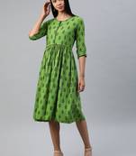 Green printed viscose rayon short-dresses