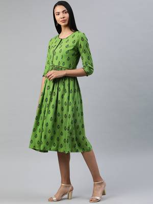Green printed viscose rayon short-dresses 2