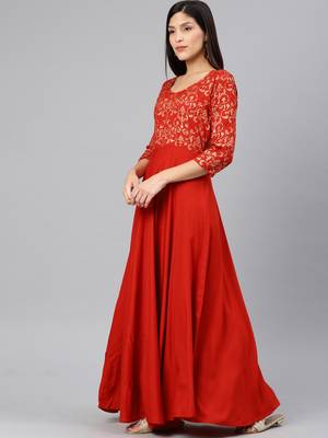Red printed viscose rayon long-dresses 2