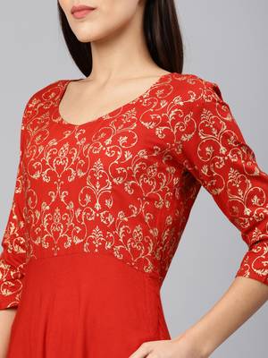 Red printed viscose rayon long-dresses 4