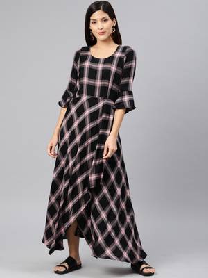 Black printed viscose rayon long-dresses 1