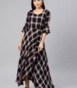 Black printed viscose rayon long-dresses