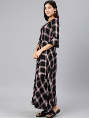 Black printed viscose rayon long-dresses 2