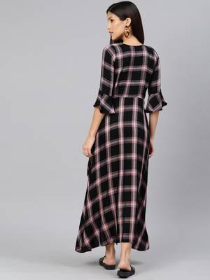 Black printed viscose rayon long-dresses 3