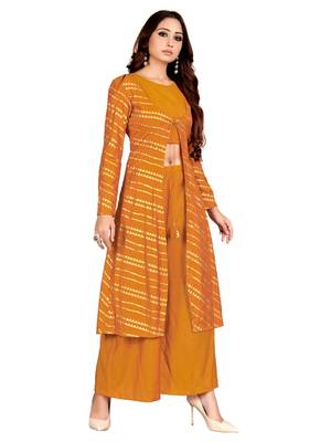 Yellow printed cotton party-wear-kurtis 3