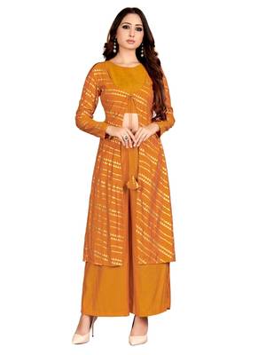Yellow printed cotton party-wear-kurtis 1