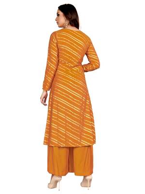 Yellow printed cotton party-wear-kurtis 2
