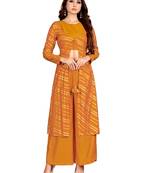 Yellow printed cotton party-wear-kurtis