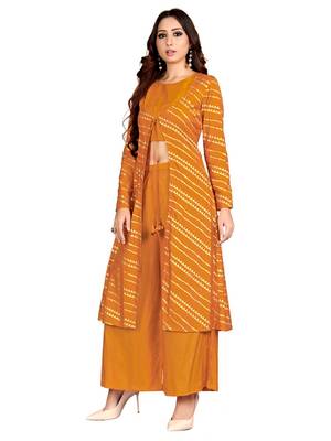 Yellow printed cotton party-wear-kurtis 4