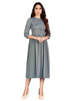 Grey embroidered rayon party-wear-kurtis 1