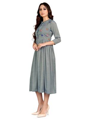 Grey embroidered rayon party-wear-kurtis 3