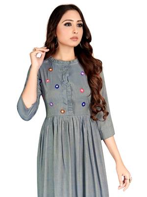 Grey embroidered rayon party-wear-kurtis 5